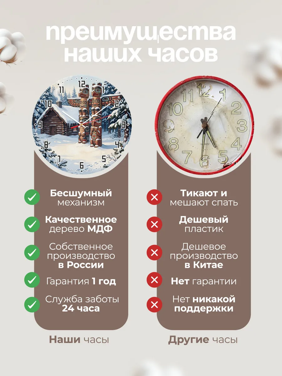 Часы настенные бесшумные Тотемный столб в снегу 33 см — фото 10