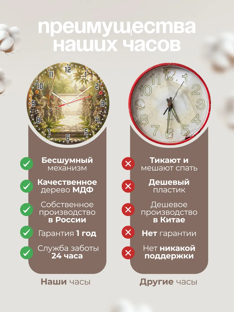 Часы настенные бесшумные Балийские статуи храма 33 см — фото 10