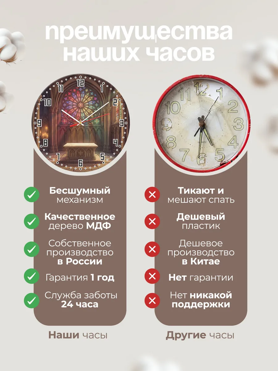 Часы настенные бесшумные Витраж роза подарок 33 см — фото 10