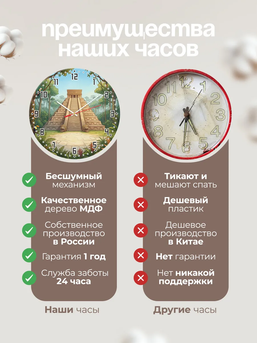 Часы настенные бесшумные Пирамида майя подарок 33 см — фото 10