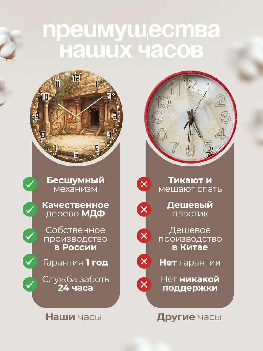 Часы настенные бесшумные Пещерный храм подарок 33 см — фото 10