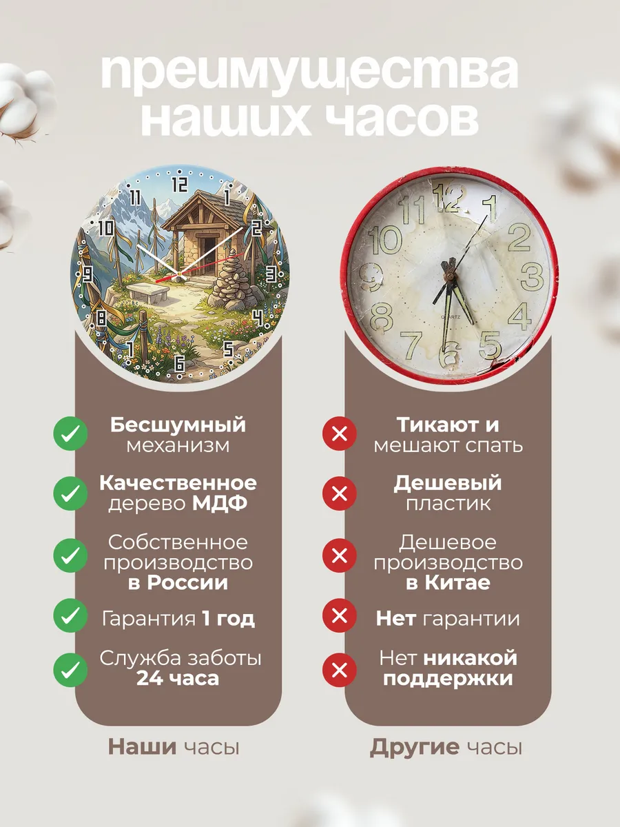 Часы настенные бесшумные Святилище в горах 33 см — фото 10