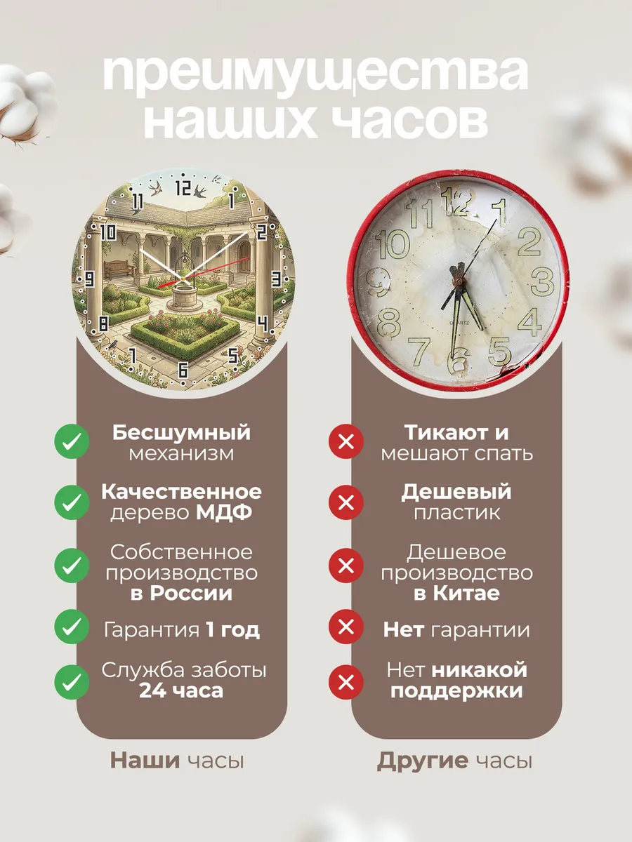 Часы настенные бесшумные Монастырский сад подарок 33 см — фото 10
