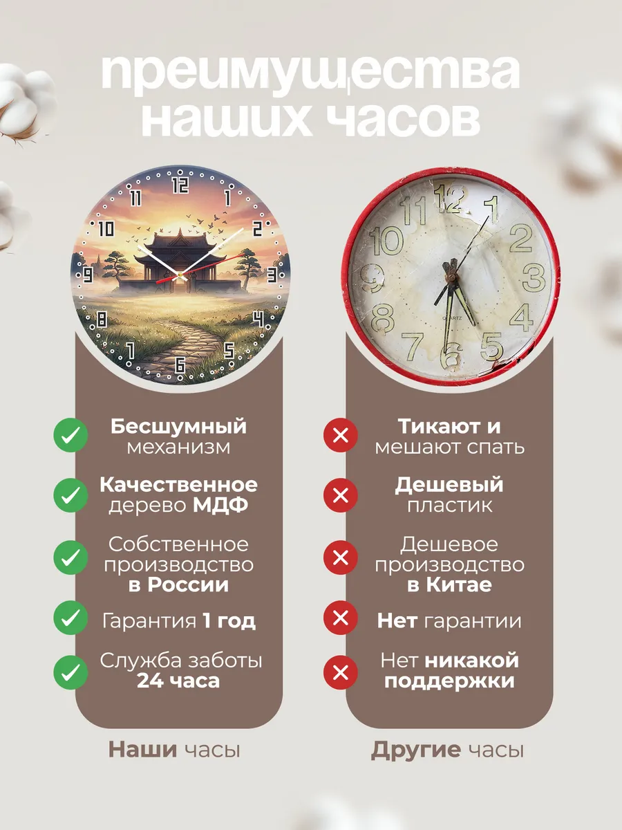 Часы настенные бесшумные Храм на рассвете подарок 33 см — фото 10