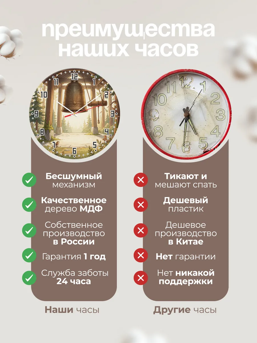 Часы настенные бесшумные Храмовый колокол подарок 33 см — фото 10