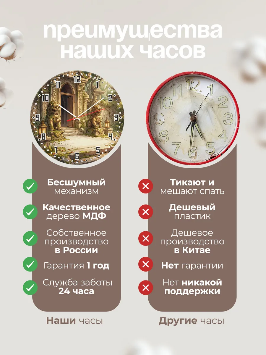 Часы настенные бесшумные Статуи стражи у входа 33 см — фото 10