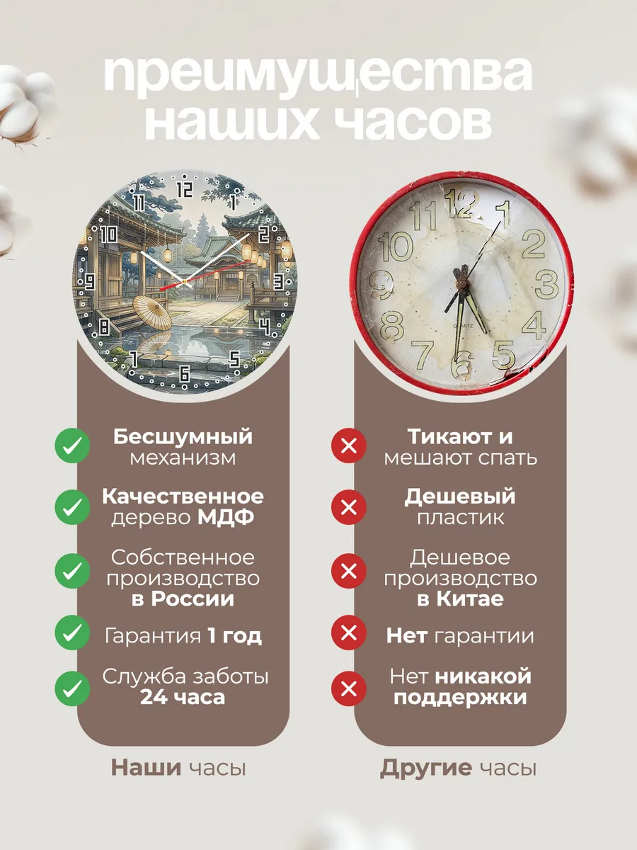 Часы настенные бесшумные Храм под дождём подарок 33 см — фото 10