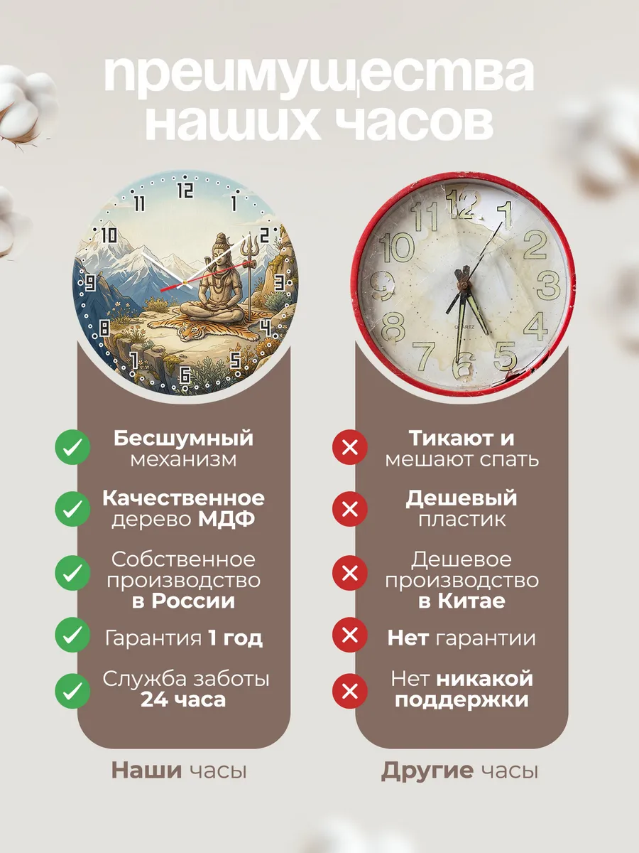 Часы настенные бесшумные Шива с трезубцем 33 см — фото 10