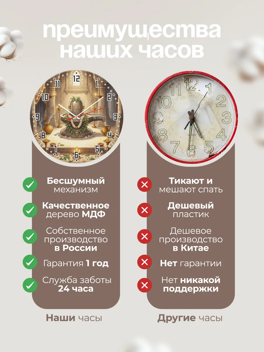 Часы настенные бесшумные Храмовая ниша Индия 33 см — фото 10