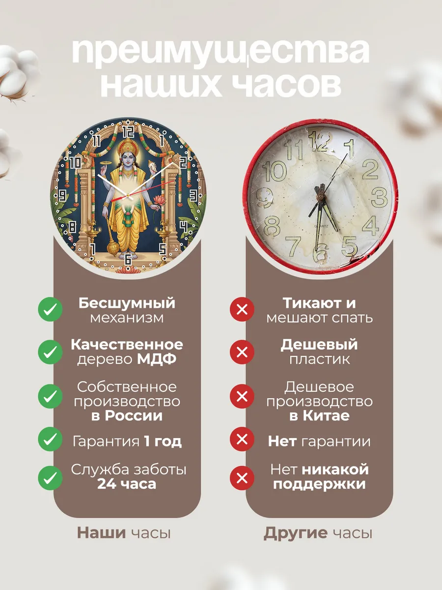 Часы настенные бесшумные Вишну с раковиной 33 см — фото 10