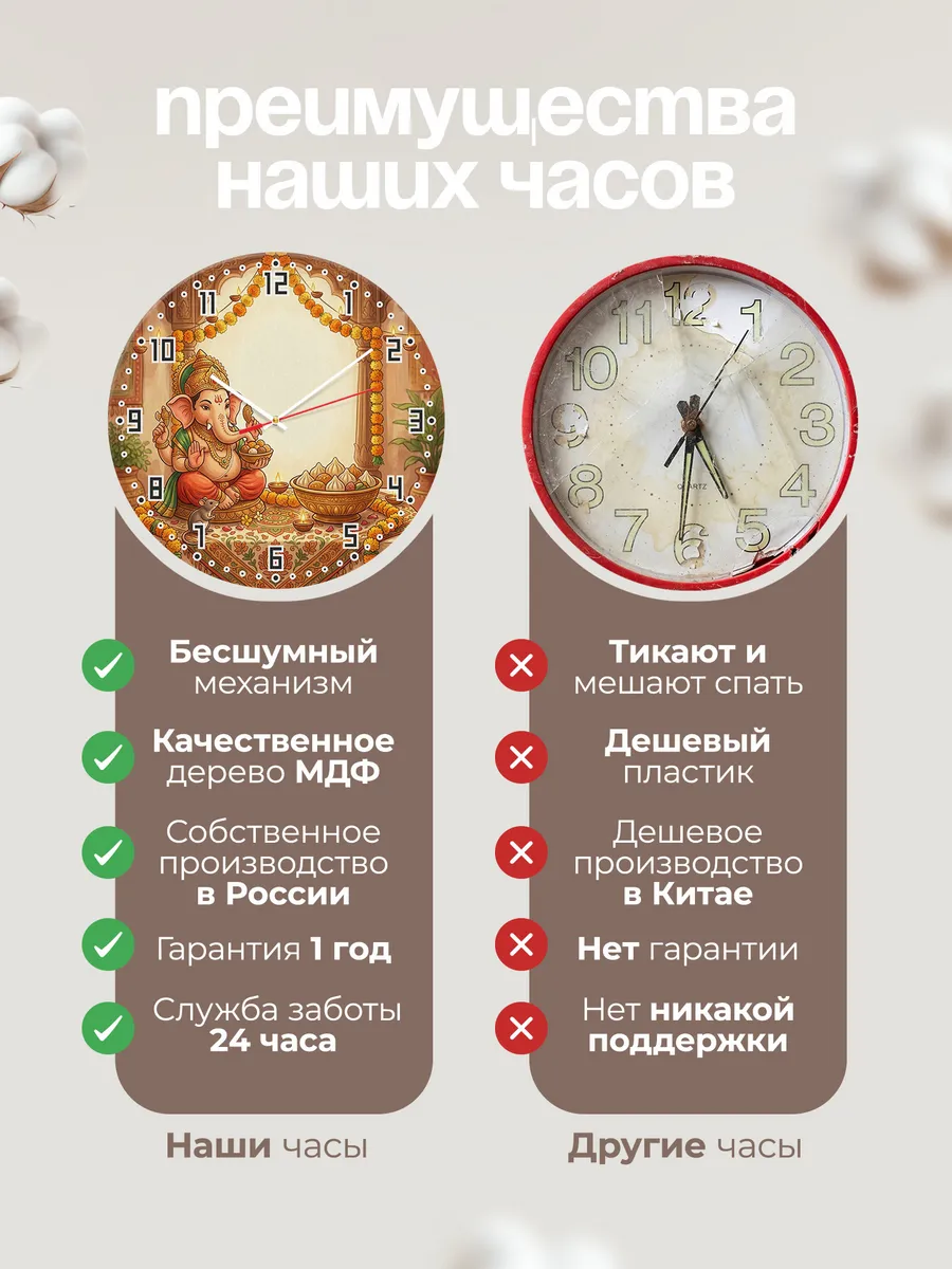 Часы настенные бесшумные Ганеша с мышью подарок 33 см — фото 10