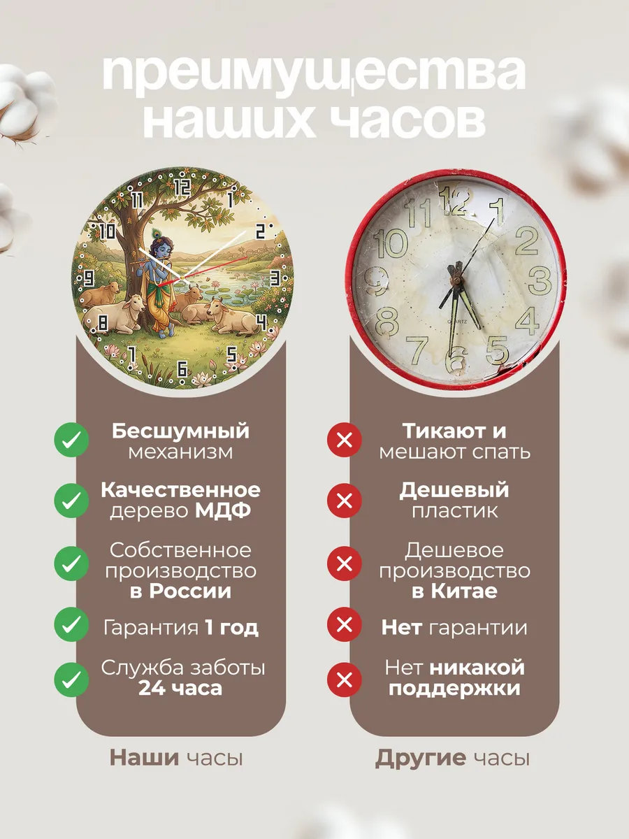 Часы настенные бесшумные Кришна с флейтой подарок 33 см — фото 10