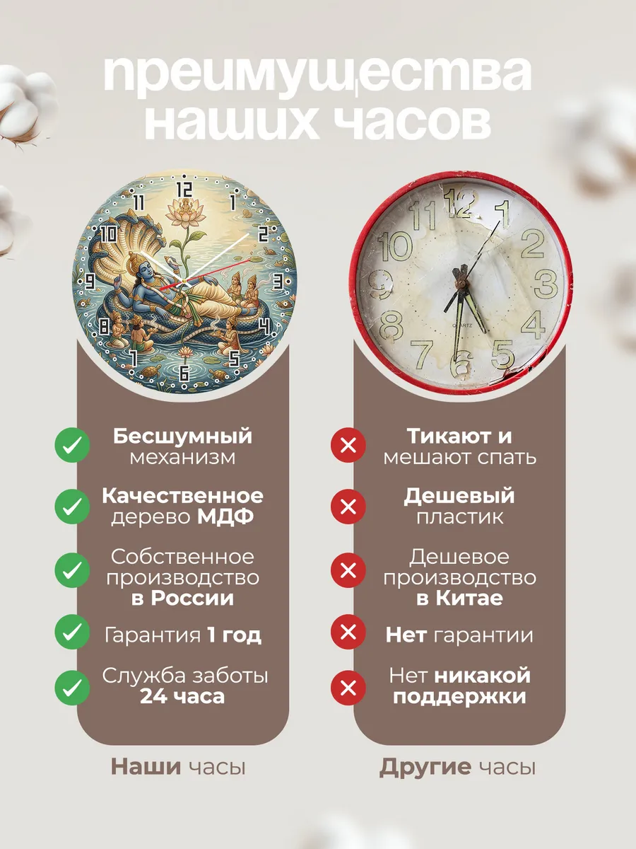 Часы настенные бесшумные Вишну на змее рельеф 33 см — фото 10