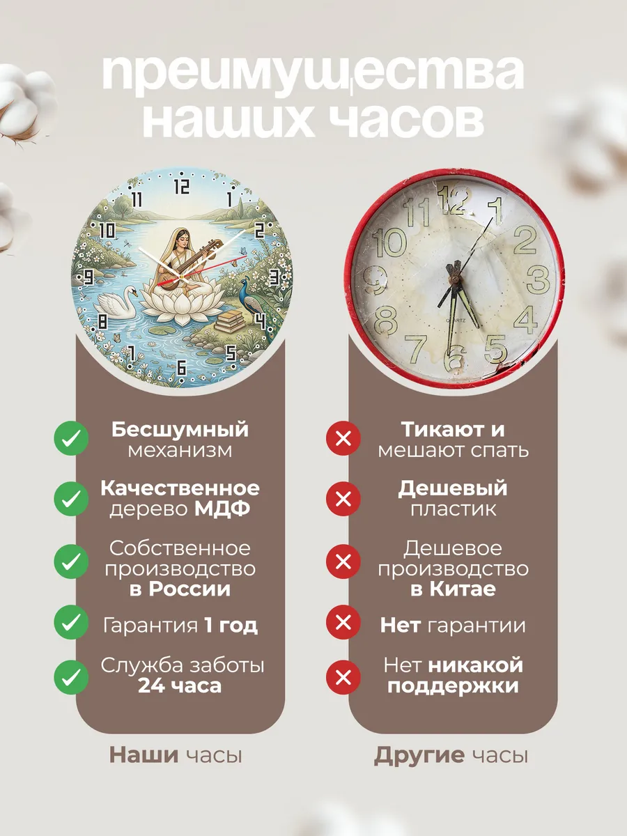 Часы настенные бесшумные Сарасвати с виной 33 см — фото 10