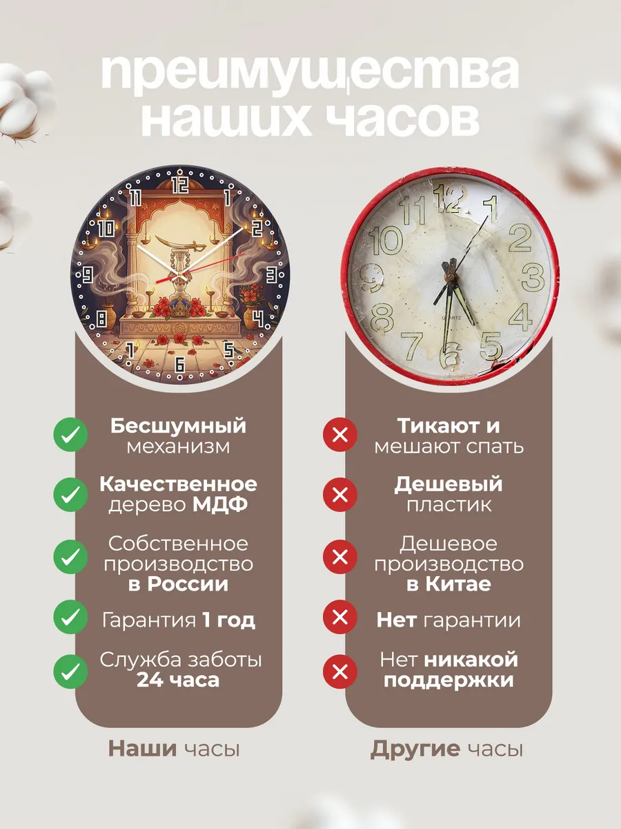 Часы настенные бесшумные Кали храмовый образ 33 см — фото 10