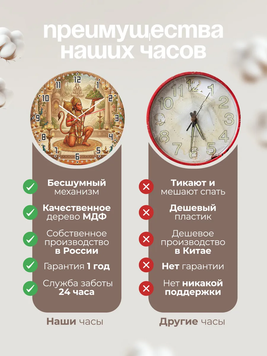 Часы настенные бесшумные Хануман подарок 33 см — фото 10