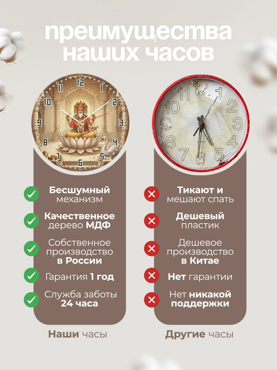 Часы настенные бесшумные Брахма четырёхликий 33 см — фото 10