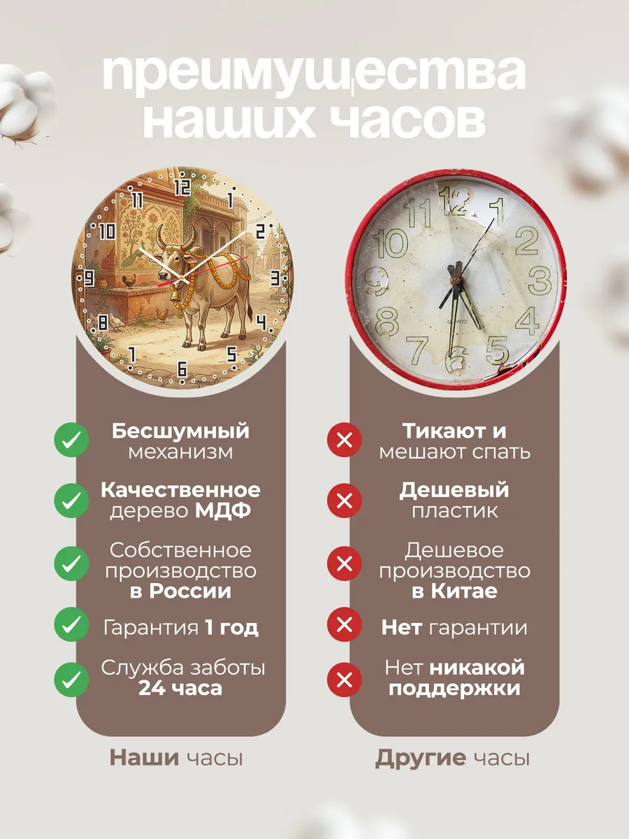 Часы настенные бесшумные Священная корова Индия 33 см — фото 10