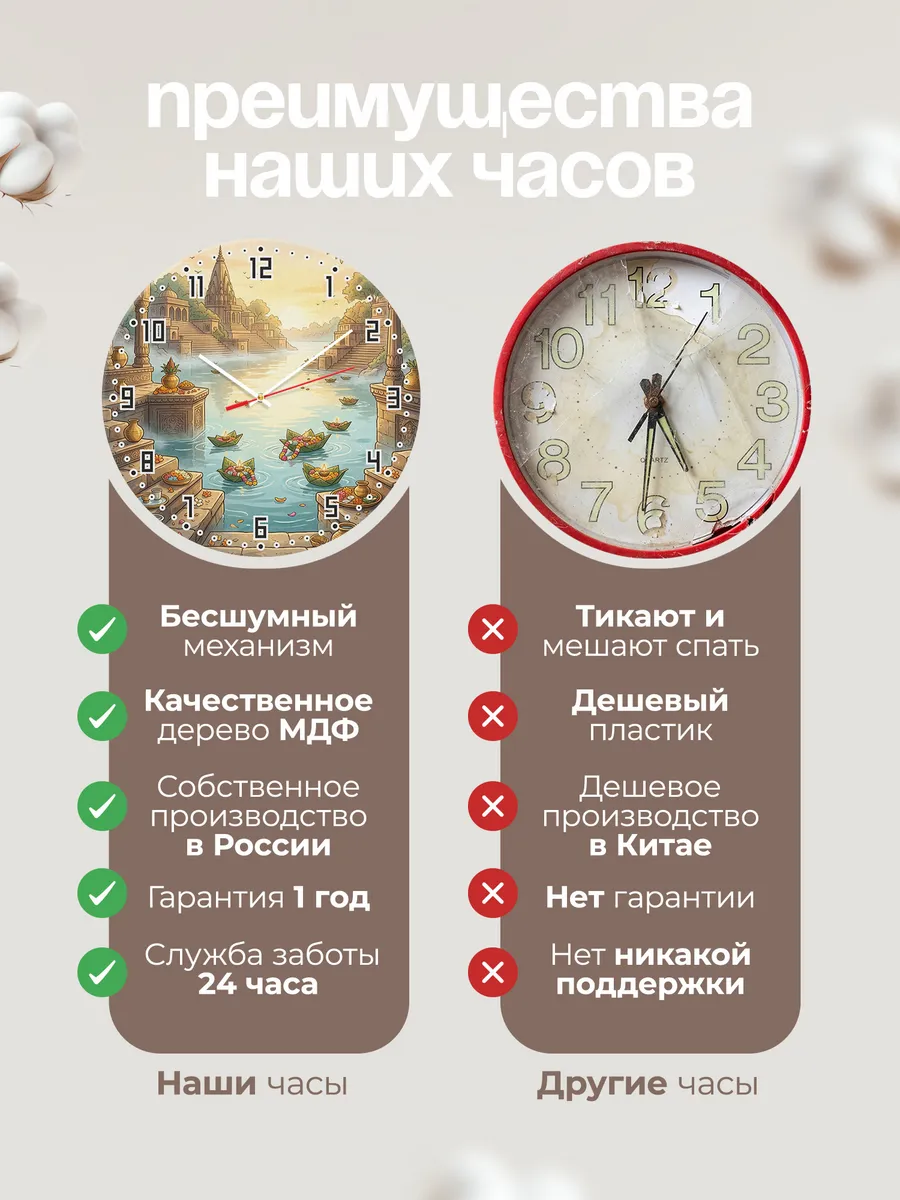 Часы настенные бесшумные Священная река рассвет 33 см — фото 10