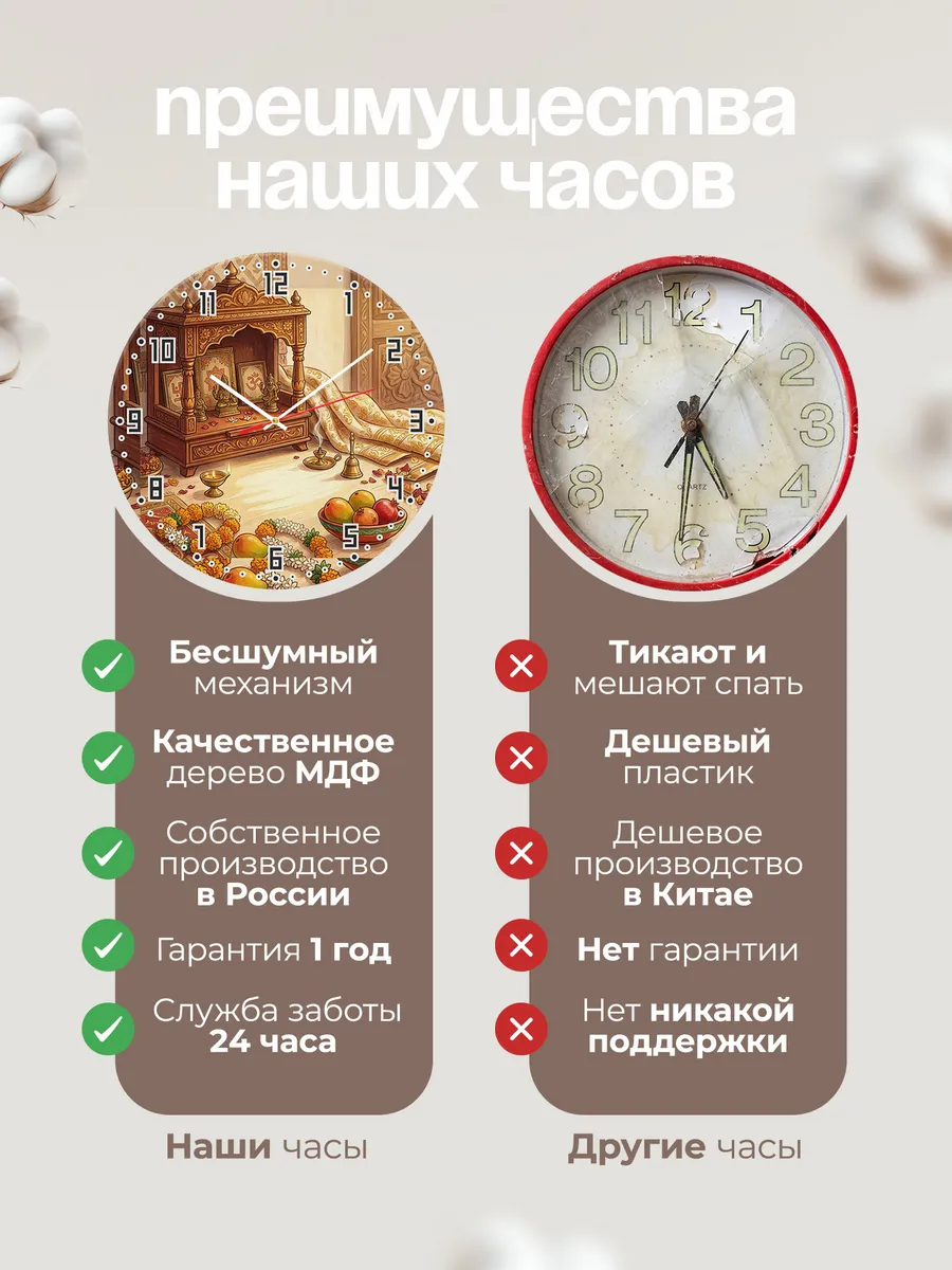 Часы настенные бесшумные Домашний алтарь Индия 33 см — фото 10