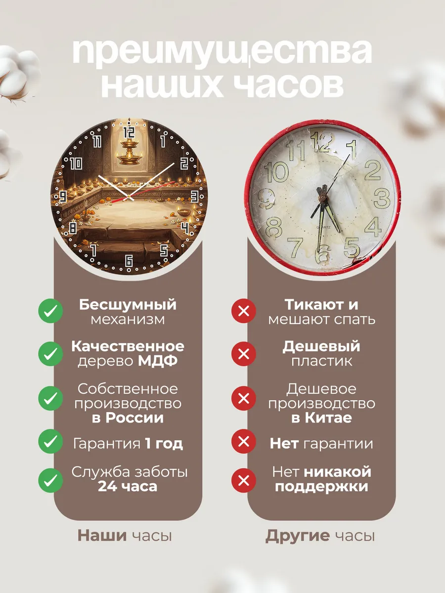 Часы настенные бесшумные Масляные лампы Индия 33 см — фото 10