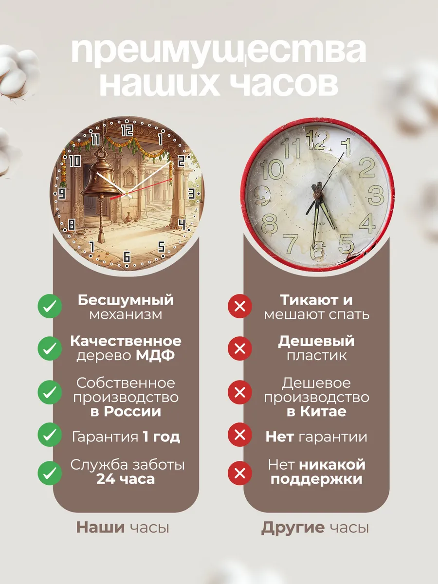 Часы настенные бесшумные Храмовый колокол Индия 33 см — фото 10