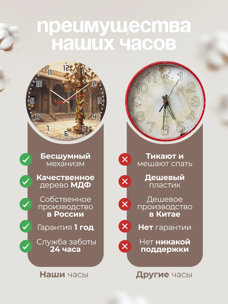 Часы настенные бесшумные Светильник-дерево Индия 33 см — фото 10