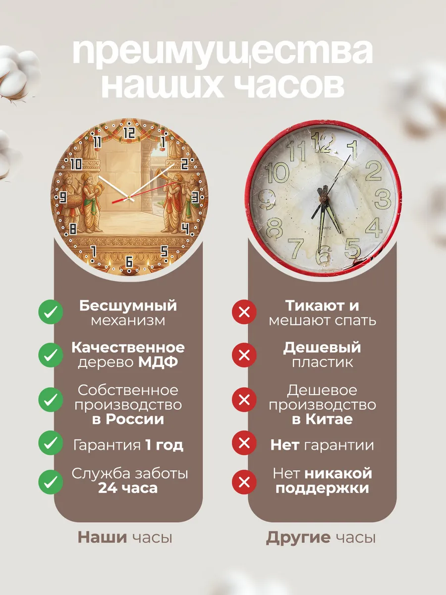 Часы настенные бесшумные Музыканты храма рельеф 33 см — фото 10