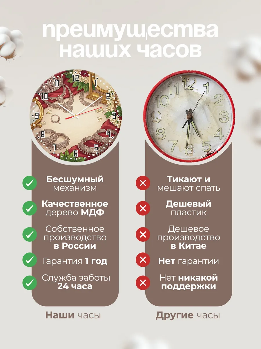 Часы настенные бесшумные Храмовые украшения серебро 33 см — фото 10