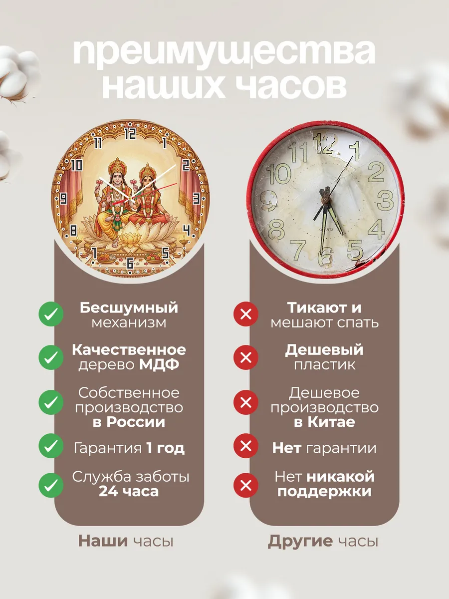 Часы настенные бесшумные Божественная пара Индия 33 см — фото 10