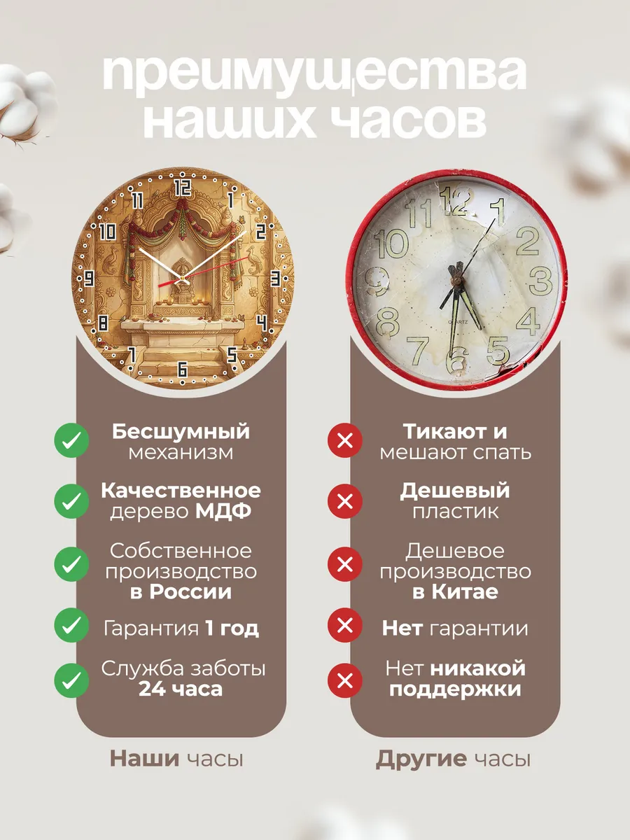 Часы настенные бесшумные Храмовая ниша с лампами 33 см — фото 10