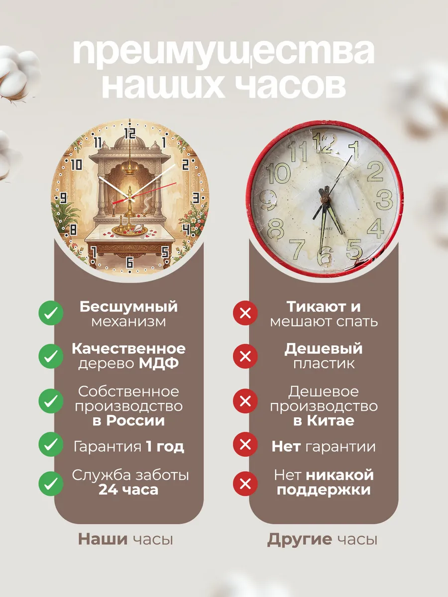 Часы настенные бесшумные Вечерний обряд Индия 33 см — фото 10