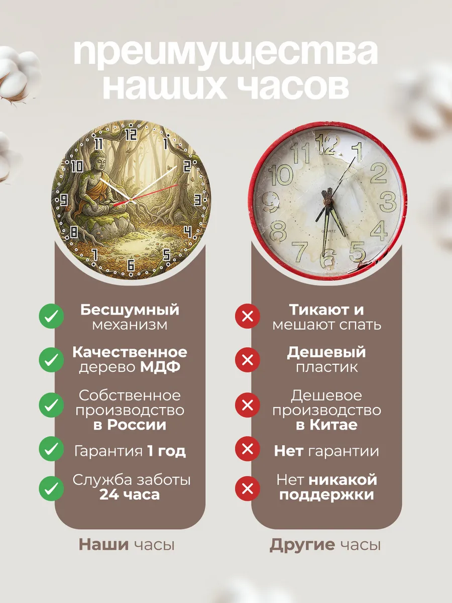 Часы настенные бесшумные Каменный Будда в лесу 33 см — фото 10