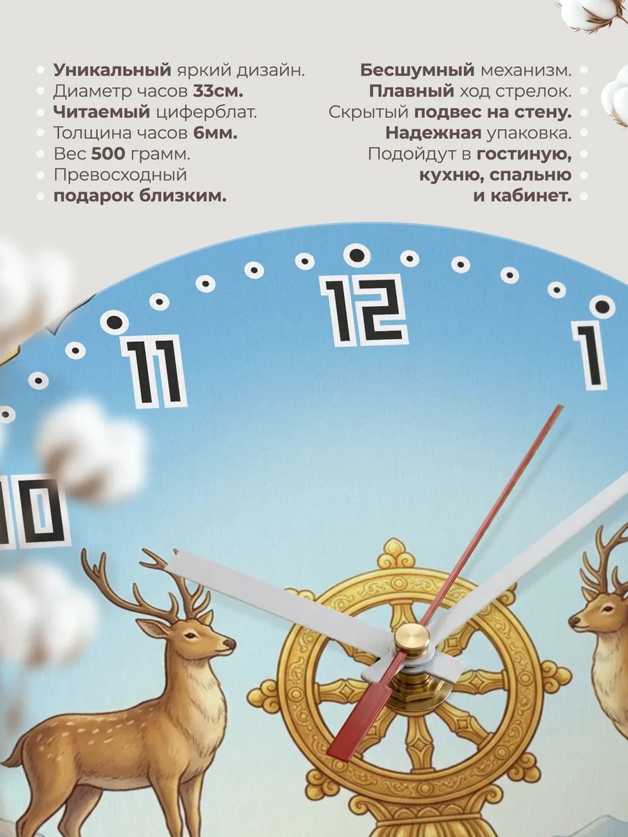 Часы настенные бесшумные Колесо учения подарок 33 см — фото 11