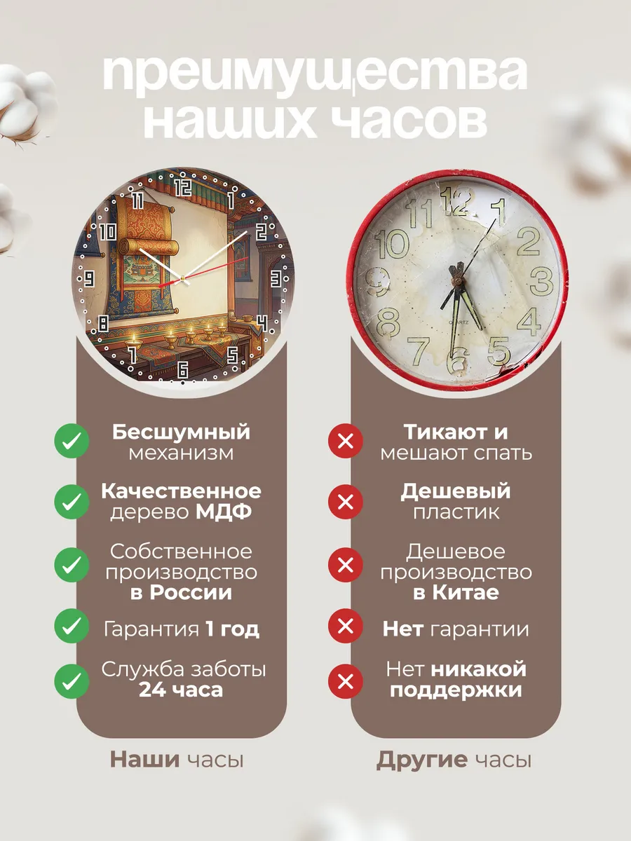 Часы настенные бесшумные Танка свиток подарок 33 см — фото 10