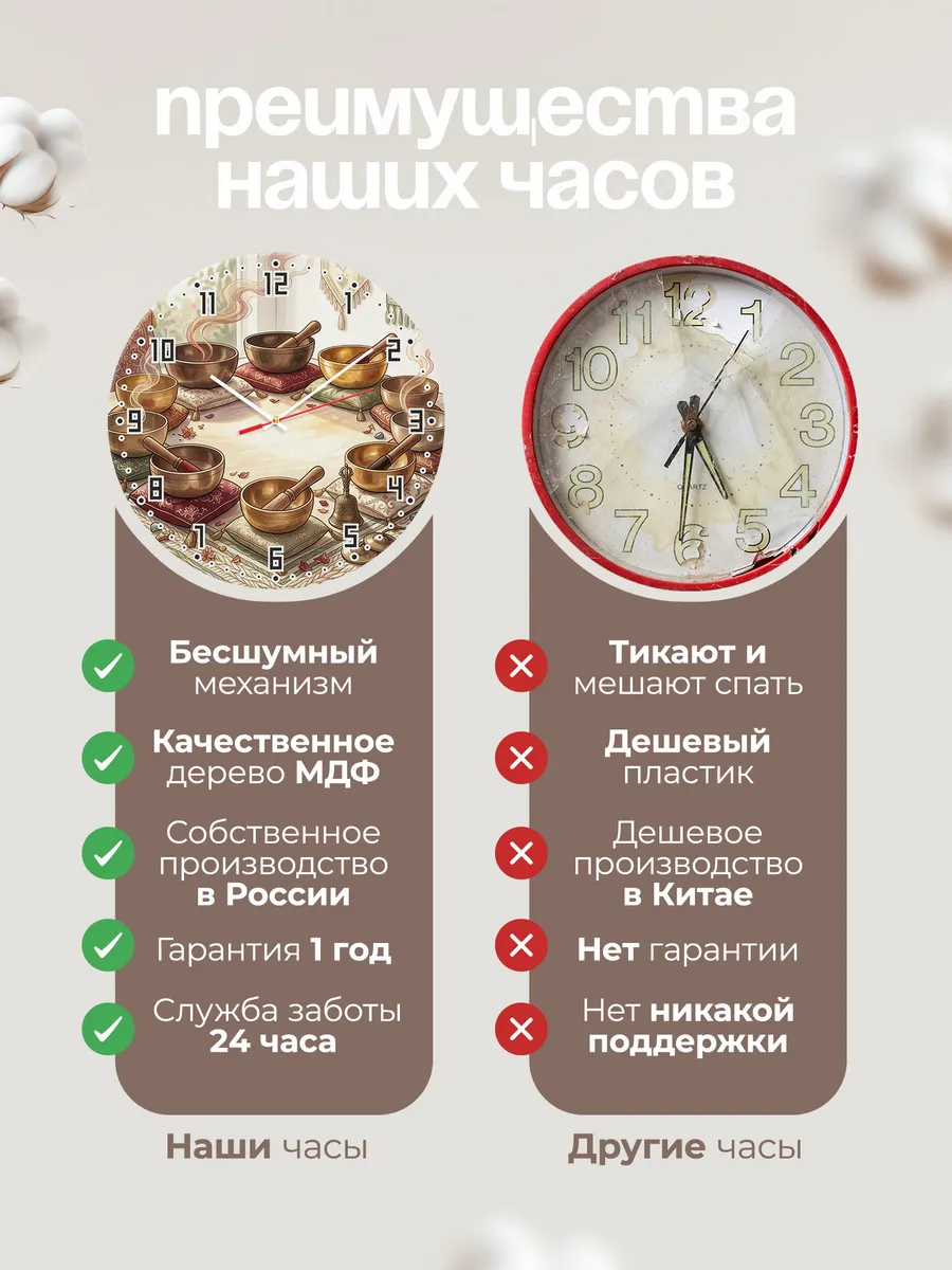 Часы настенные бесшумные Поющие чаши подарок 33 см — фото 10