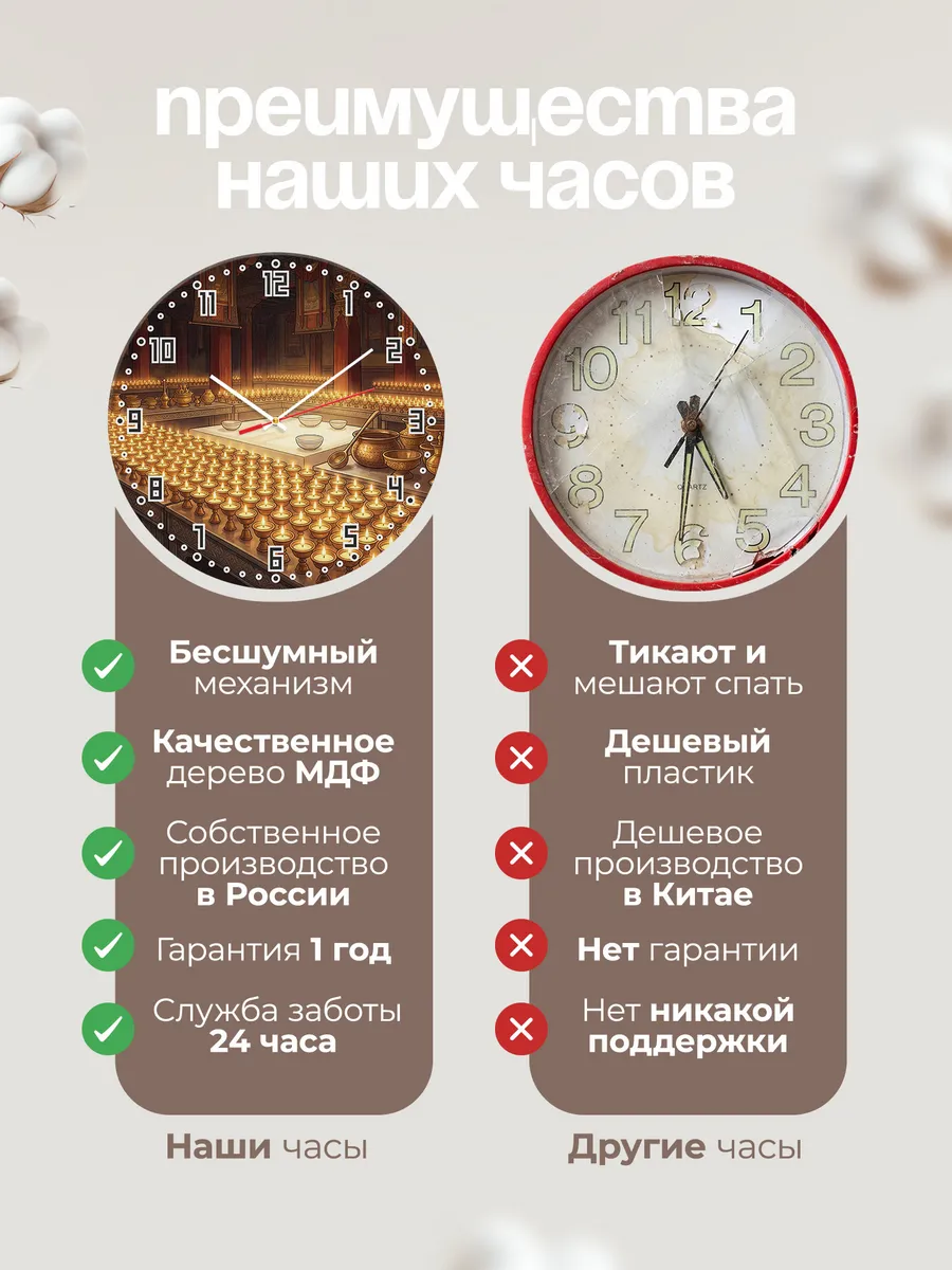 Часы настенные бесшумные Масляные лампы Тибет 33 см — фото 10