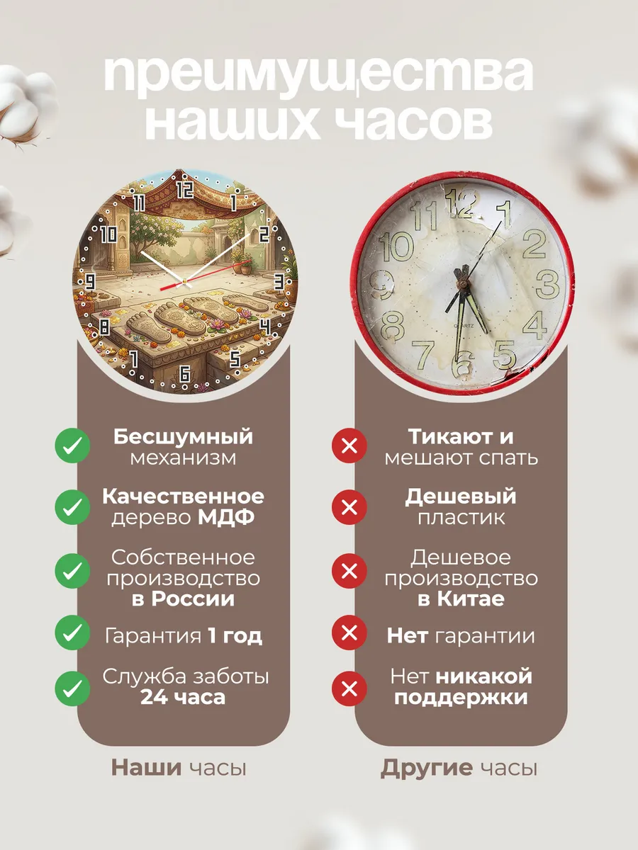 Часы настенные бесшумные Священные следы подарок 33 см — фото 10