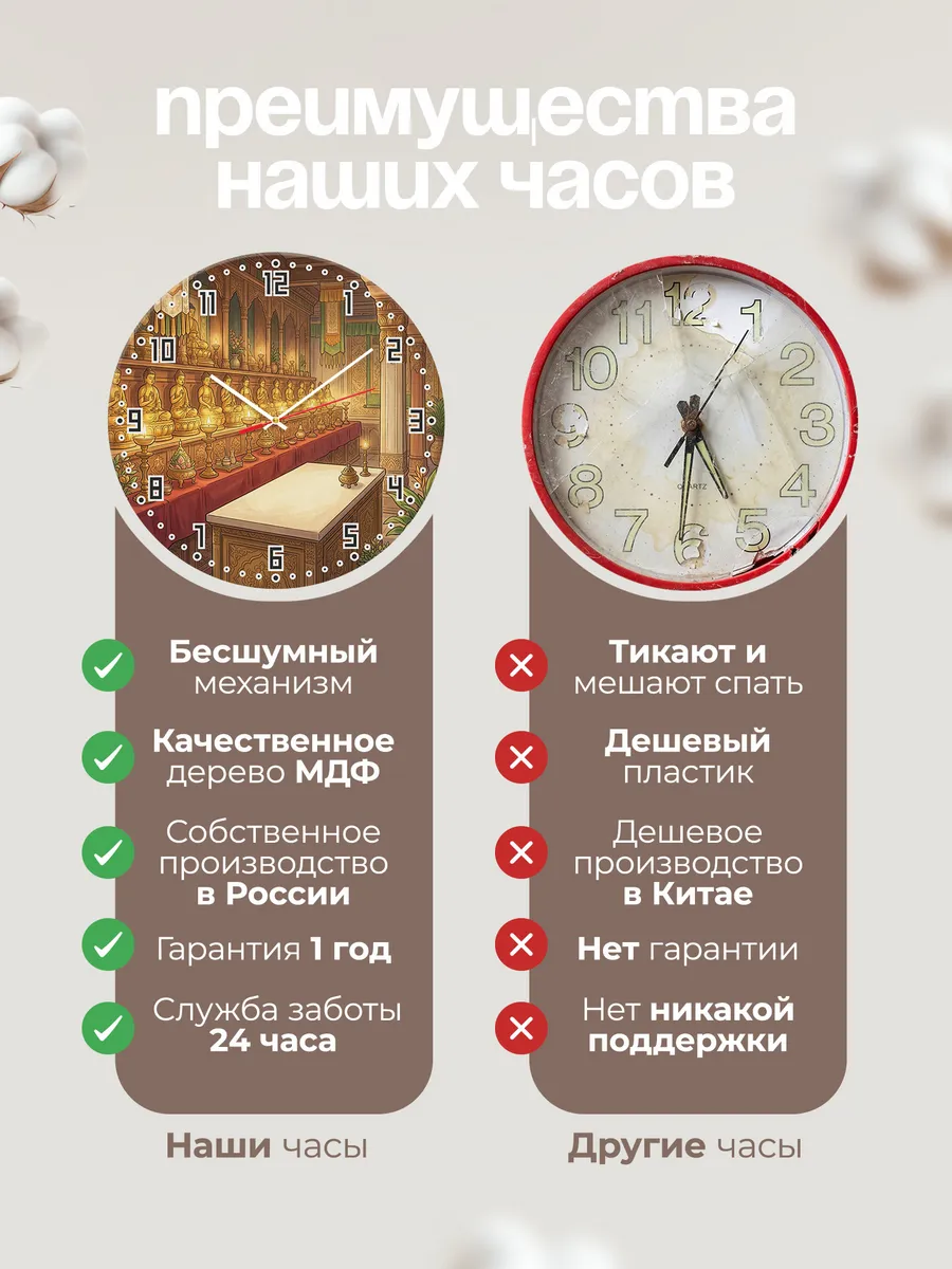 Часы настенные бесшумные Ряд золотых статуй 33 см — фото 10