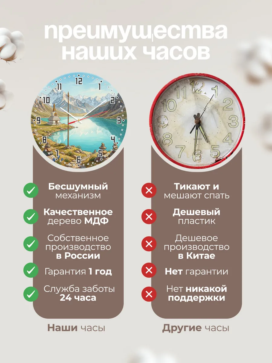 Часы настенные бесшумные Горное озеро и ступа 33 см — фото 10