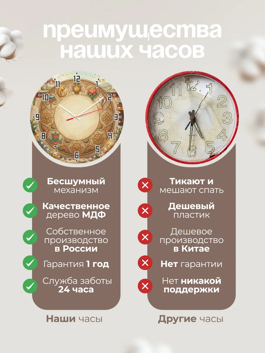 Часы настенные бесшумные Восемь символов Тибет 33 см — фото 10