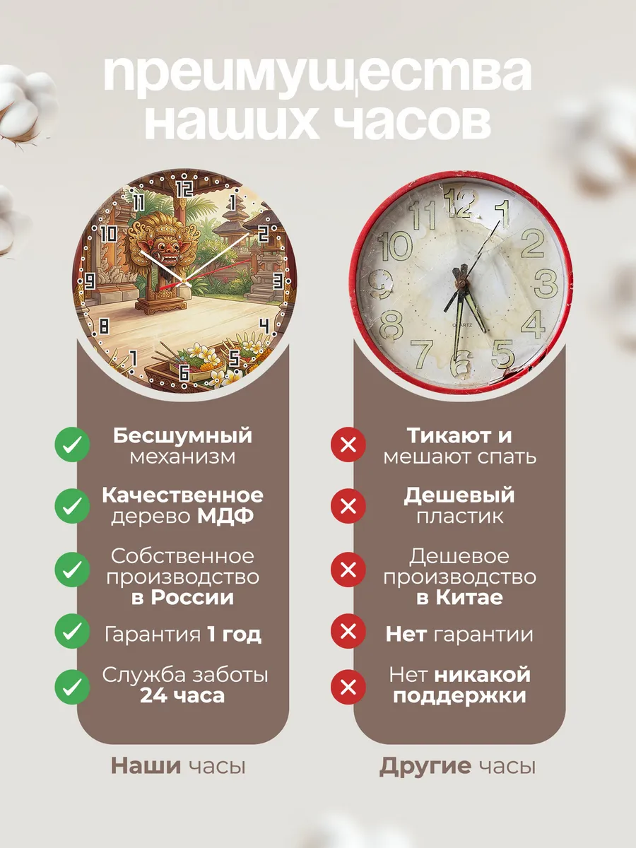 Часы настенные бесшумные Баронг маска Бали 33 см — фото 10