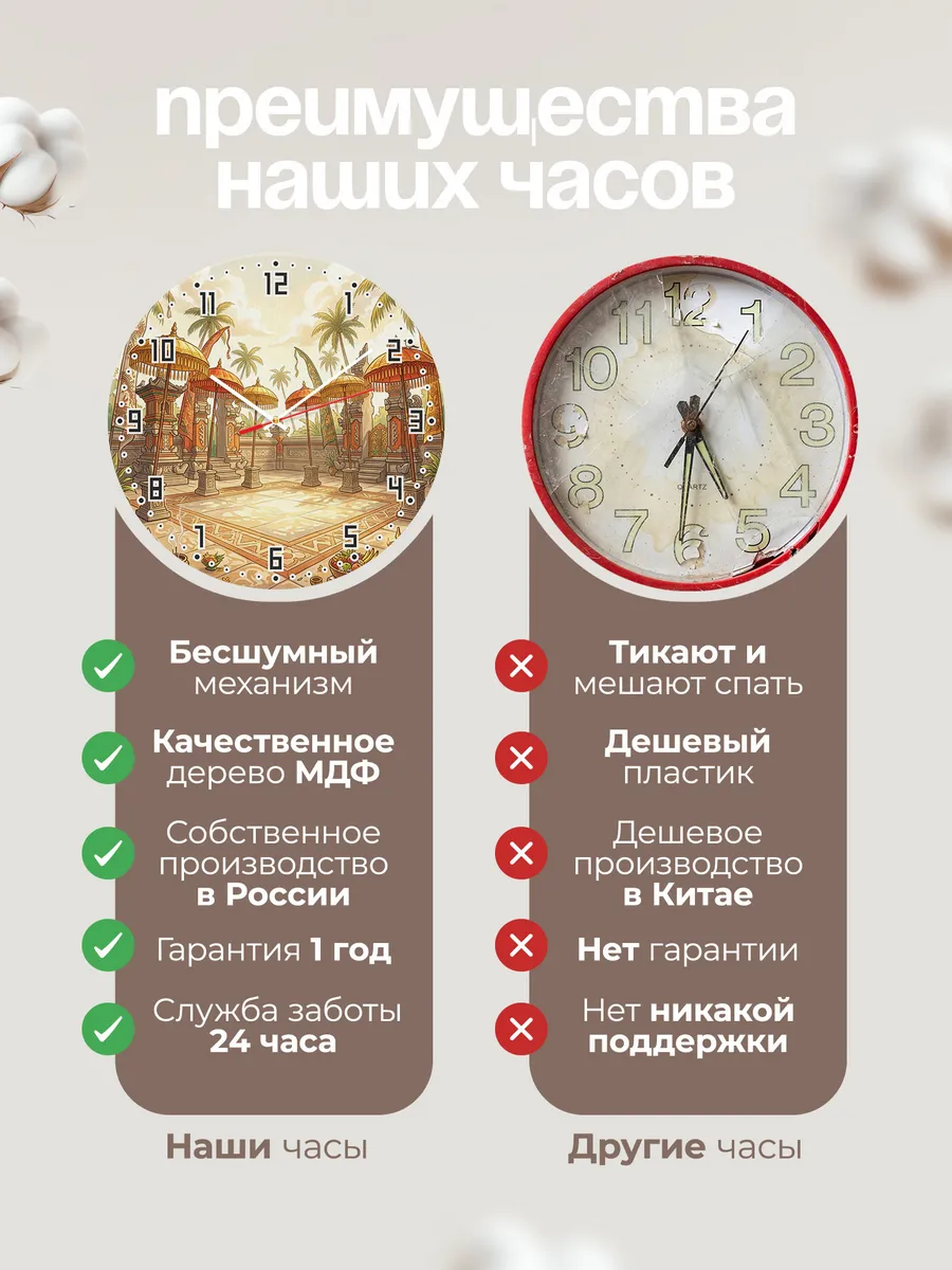 Часы настенные бесшумные Храмовые зонты Бали 33 см — фото 10