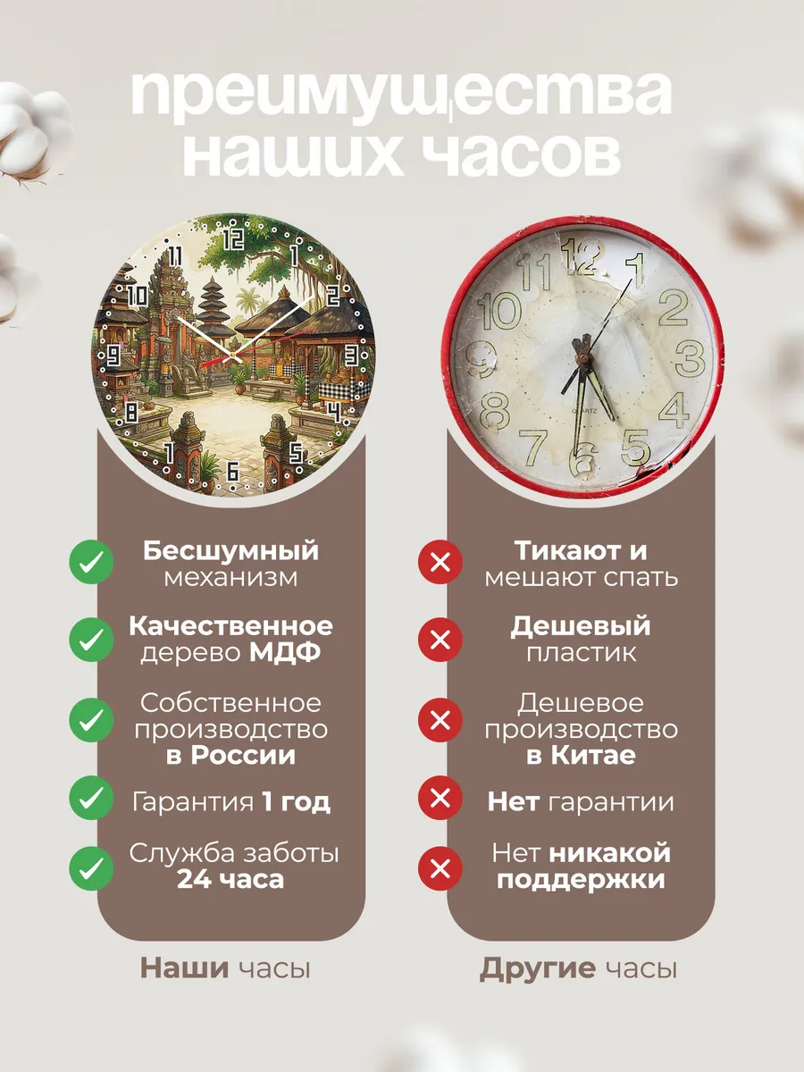Часы настенные бесшумные Храмовый двор Бали 33 см — фото 10