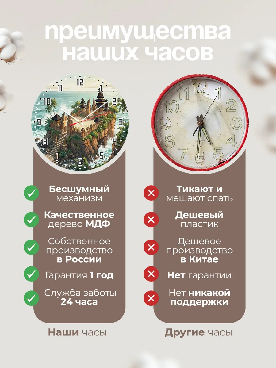 Часы настенные бесшумные Храм у океана Бали 33 см — фото 10