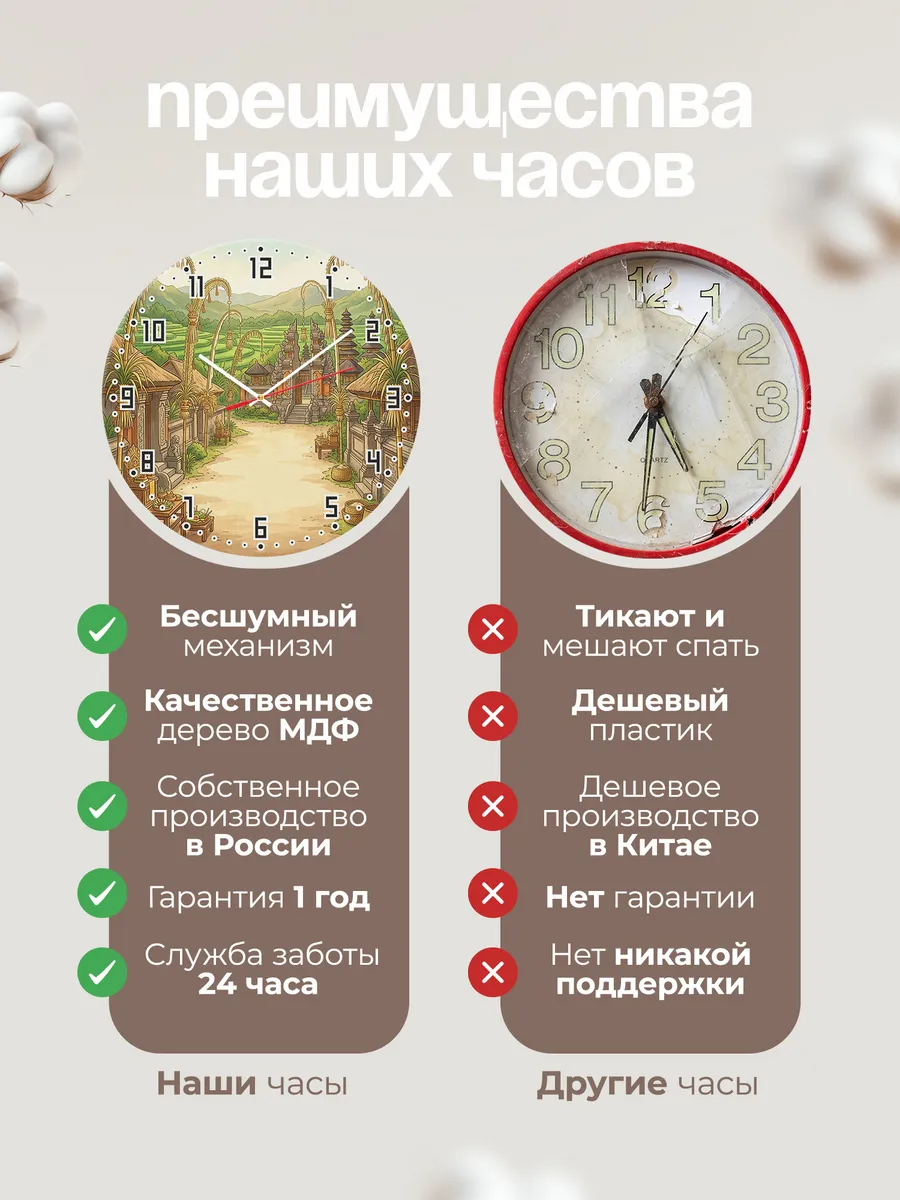 Часы настенные бесшумные Пенджор бамбук Бали 33 см — фото 10