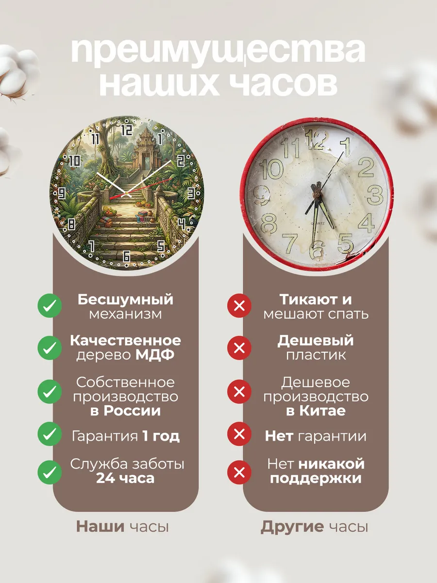 Часы настенные бесшумные Лестница к храму Бали 33 см — фото 10