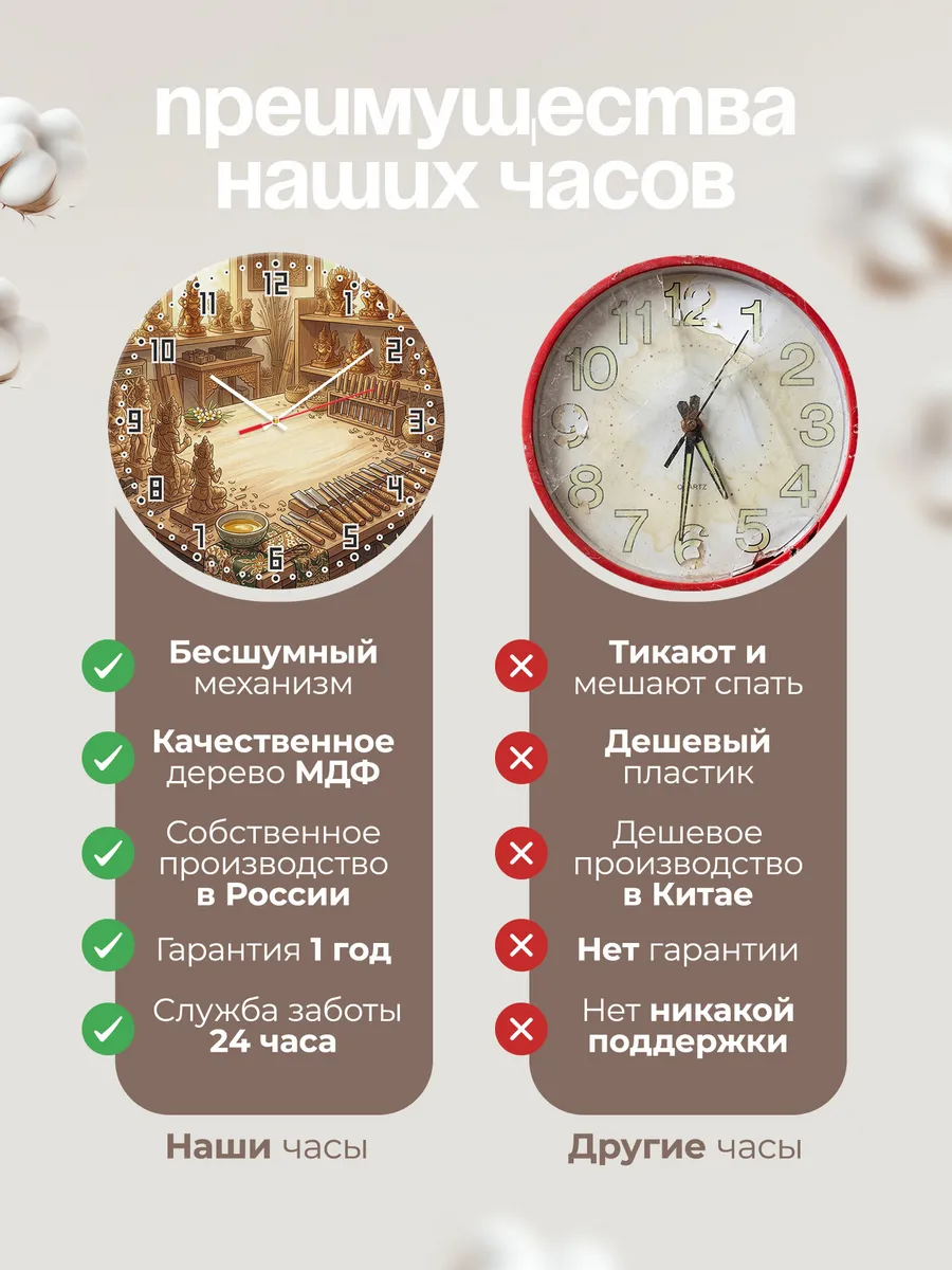 Часы настенные бесшумные Мастерская резчика Бали 33 см — фото 10