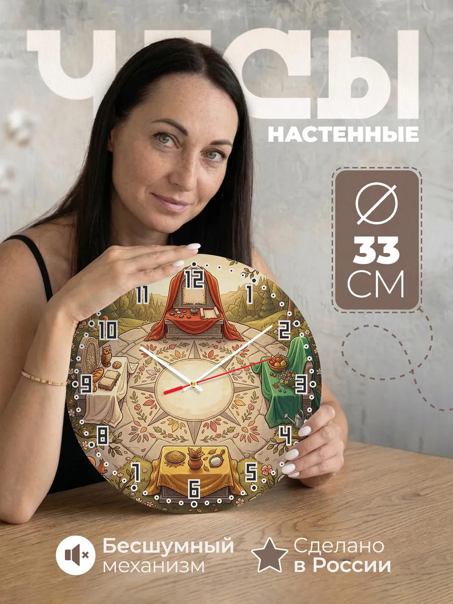 Часы настенные бесшумные Четыре стороны света 33 см