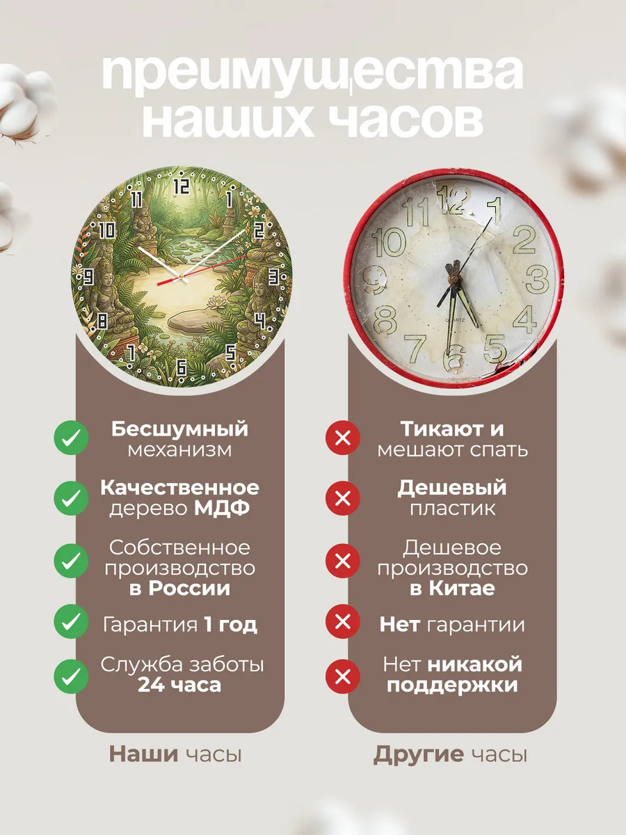 Часы настенные бесшумные Каменные боги в саду 33 см — фото 10